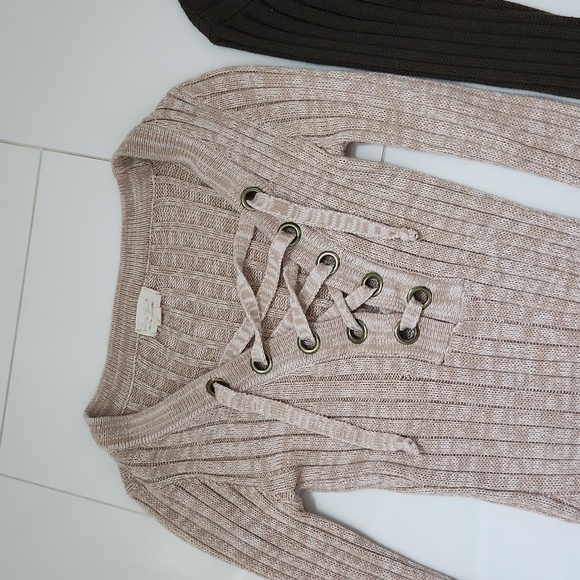 Ultra Flirt - Knit Long-Sleeve Tops w/ Criss Cross Straps, Set of 2, Size XS - Picture 2 of 7